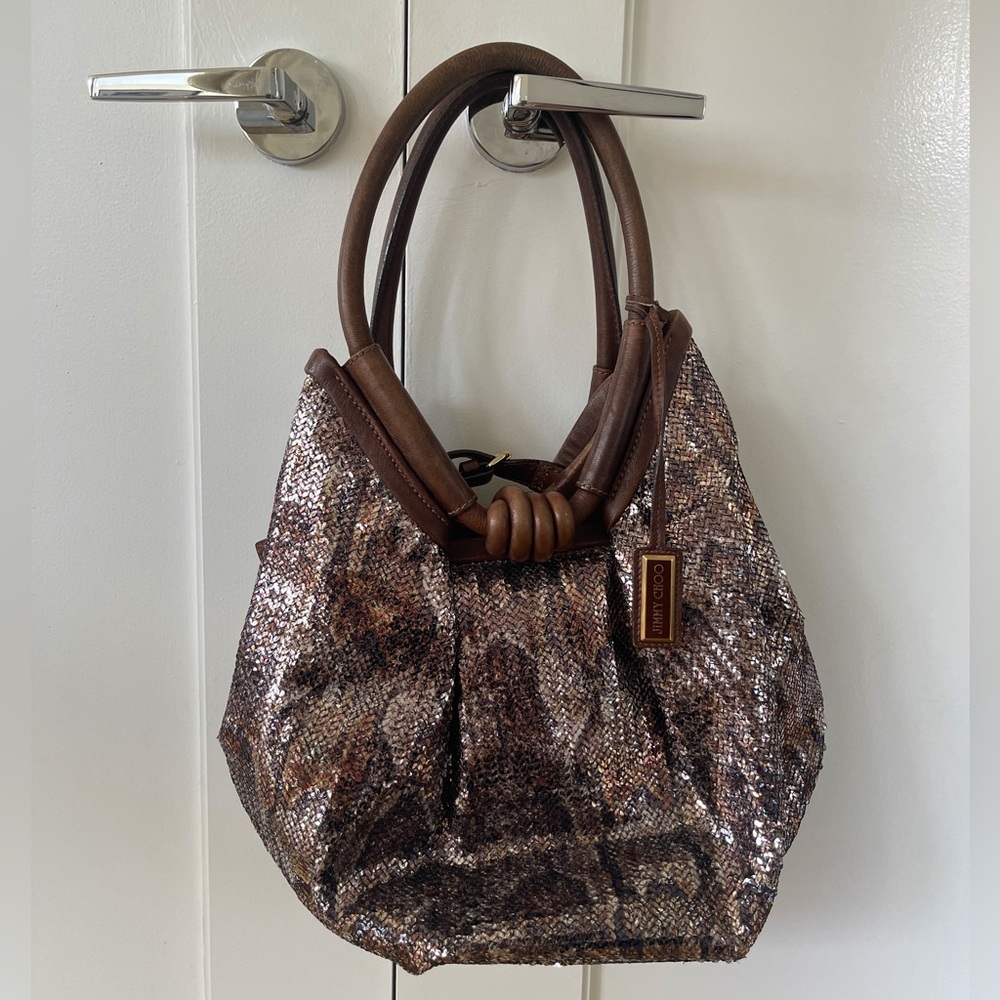 Jimmy Choo Multicolor Snakeskin Print Sequin Handbag